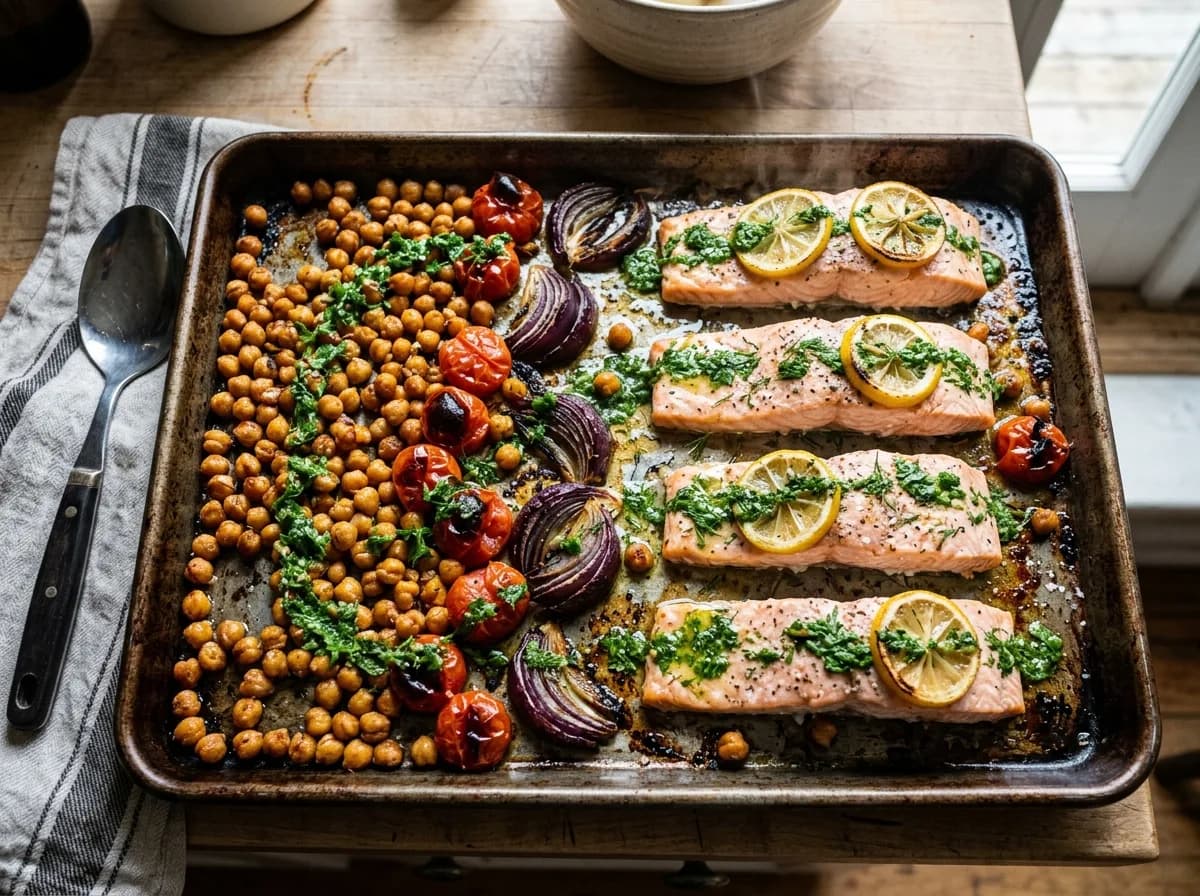 Lemon Herb Salmon with Crispy Chickpeas